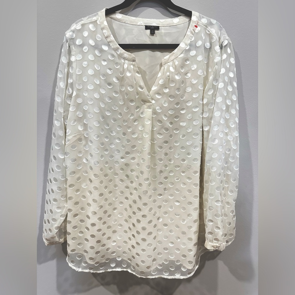 TALBOTS 2X Cream/White polka dot blouse